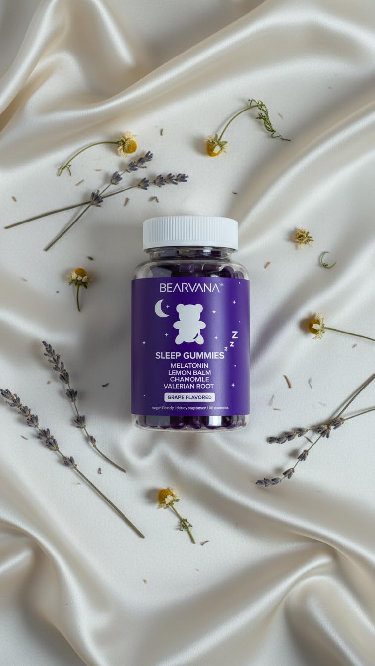 BEARVANA Sleep Gummies with Melatonin | Grape Flavored Vegan Sleep Supplement with Lemon Balm, Chamomile & Valerian Root | Night time Relaxation & Rest Support | 60 Gummies BEARVANABuy Supplements Australia