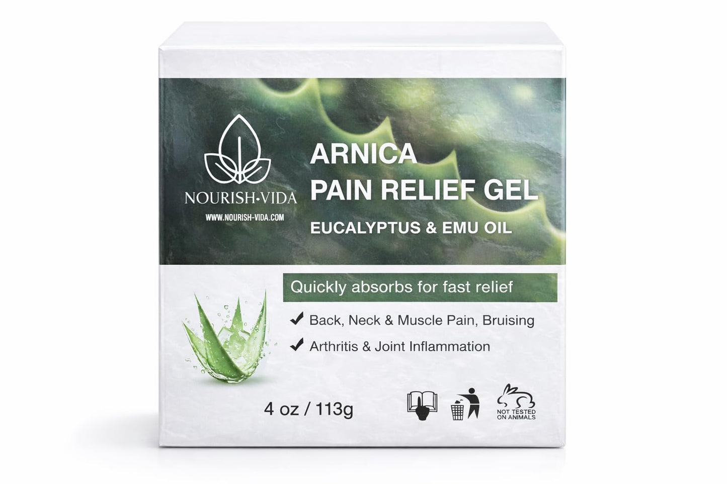 Nourish-Vida Arnica Pain Relief Gel - Muscle and Joint Support with Eucalyptus, Emu Oil and Aloe Vera for Back, Neck, Bruising, Arthritis, Inflammation, and Soreness - (4 oz) GenericBuy Supplements Australia