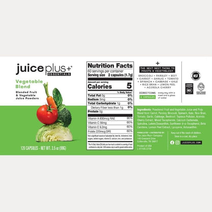 Juice Plus+ Vegetable Blend: with Broccoli, Parsley, Tomato & More - Plant-Based, Vegan, Gluten-Free, Non-GMO, Kosher - for Heart, Immune, Cognitive & Skin Health - 1 Bottle (60 Servings) Juice Plus+Buy Supplements Australia