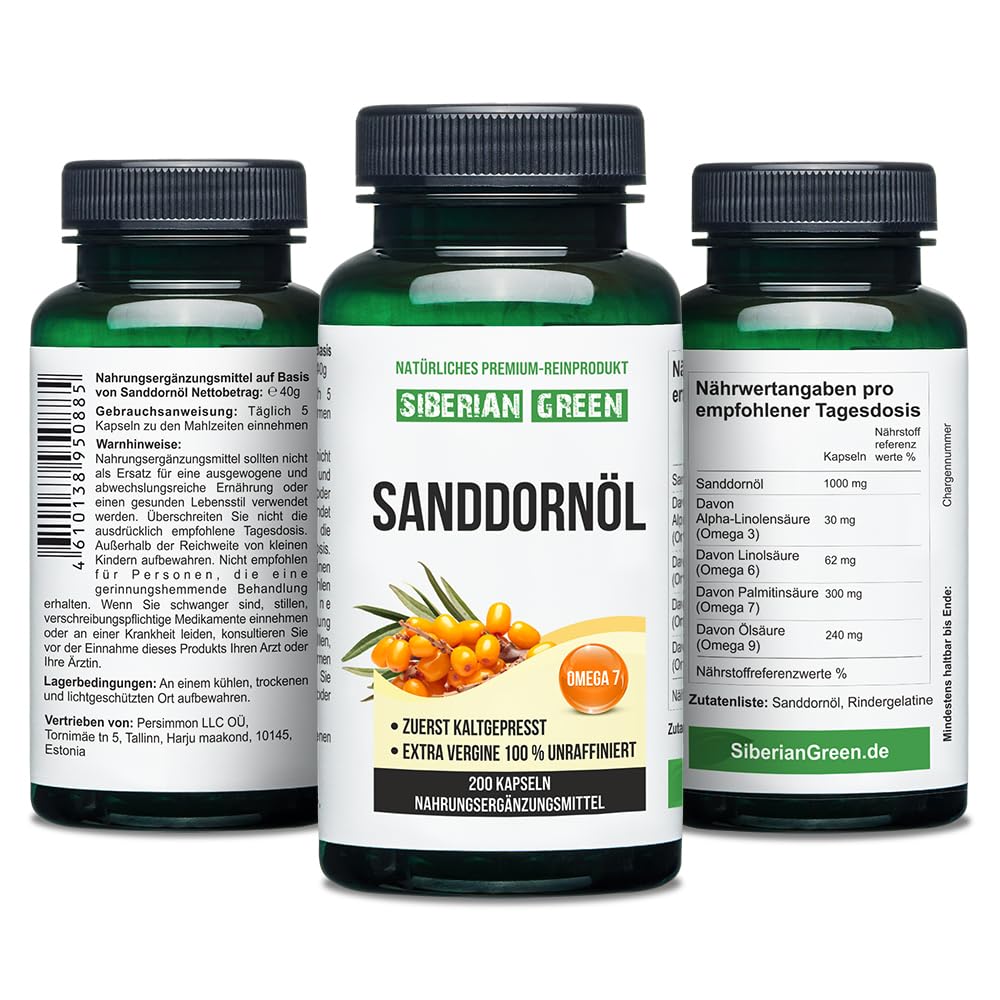 Siberian Sea Buckthorn Oil Capsules 200 Softgels | from Wild-harvested Siberian Sea Siberian GreenBuy Supplements Australia