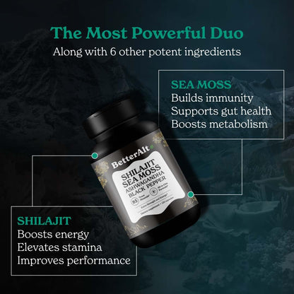 Better Alt Shilajit Sea Moss Capsules Pack of 2 with Ashwagandha & Black Pepper Extract with 85+ Essential Minerals & Antioxidants| Boosts Energy & Metabolism - 120 Servings, 240 Capsules Better AltBuy Supplements Australia