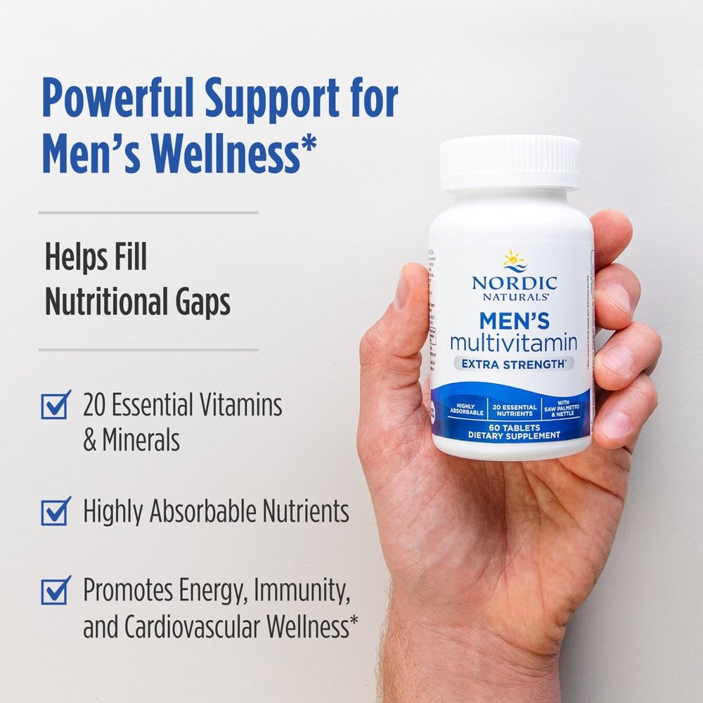 Nordic Naturals Men’s Multivitamin Extra Strength - Bone, Energy, & Blood-Vessel Support - Immunity Supplement - 20 Essential Nutrients - 60 Tablets - 30 Servings Nordic NaturalsBuy Supplements Australia
