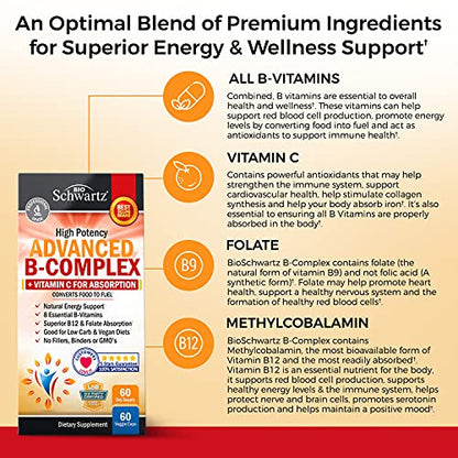 Vitamin B Complex with Vitamin C for Maximum Absorption - Methylcobalamin b12 BioSchwartzBuy Supplements Australia