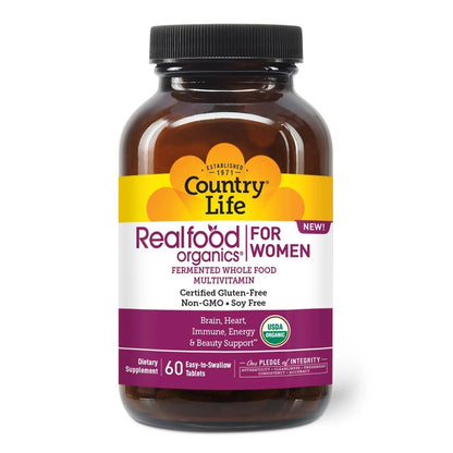 Country Life Realfood Organics Women’s Multivitamin – USDA Organic, Vegan, Gluten-Free – 1,300mg Fermented Whole Foods, Vitamins D, E, B, Folate & Biotin Country Life