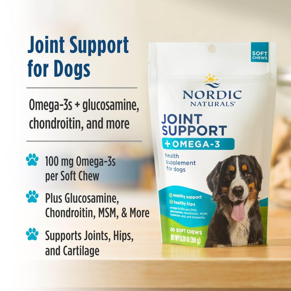 Nordic Naturals Pet Joint Support + Omega 3 Soft Chews for Dogs, Pork Bone Broth Flavored - Promotes Mobility, Hip and Joint Support with Omega-3 Fish Oil, MSM, EPA & DHA - 30 Non-GMO Chews Nordic NaturalsBuy Supplements Australia