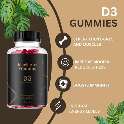 Black Girl Vitamins Complete Wellness Essentials - 30-Day Bundle with D3 Gummies, Probiotics, Hair-Skin-Nails + Sea Moss - 8 Key Nutrients for Immune, Skin & Energy Support Black Girl VitaminsBuy Supplements Australia
