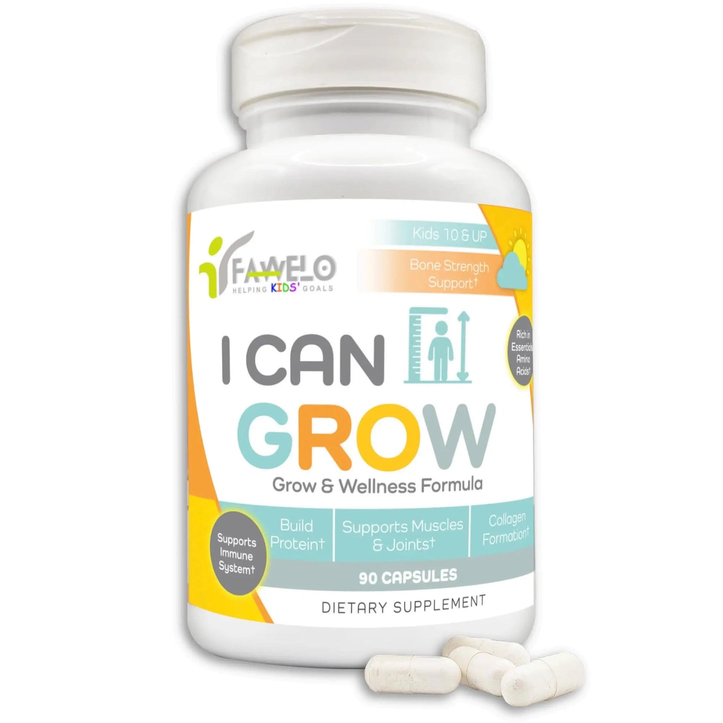 Fawelo I Can Grow Day-Time for Kids 10+ & Teens | Growth & Development Support with L-Arginine, Colostrum, Calcium, D3, Magnesium, Zinc | FaweloBuy Supplements Australia