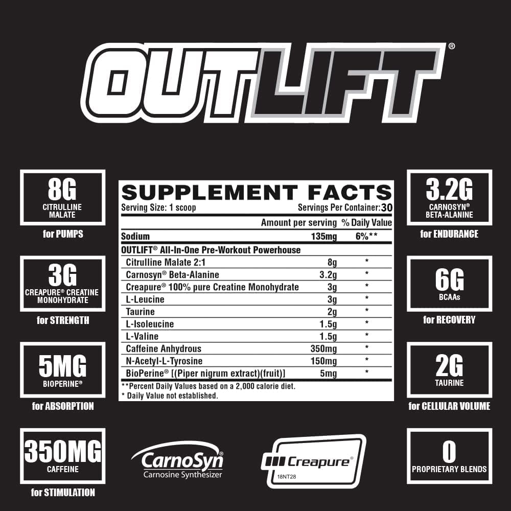 Nutrex Outlift Clinically Dosed Pre Workout Powder with Creatine, 8G Citrulline, BCAA Nutrex ResearchBuy Supplements Australia
