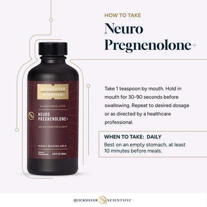 Quicksilver Scientific Neuro Pregnenolone+ - Brain Support Supplement for Neurological Health - Neuroactive Ingredients - Rapid Absorption - Vegan, Sugar-Free & Gluten-Free - 3.38 fl oz (20 Servings) Quicksilver ScientificBuy Supplements Australia