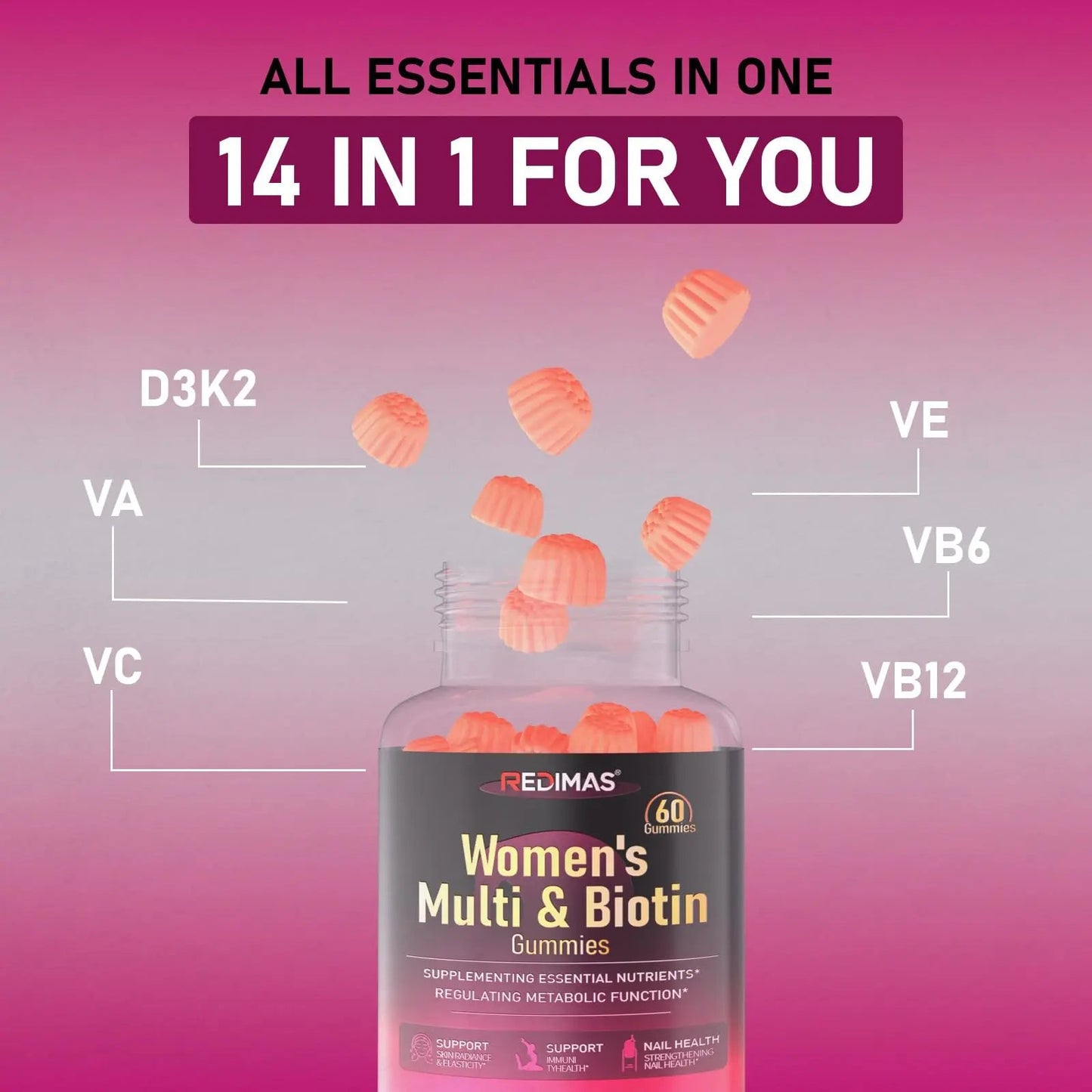 Redimas Multivitamin Gummies for Women, Chewable Adult Vitamin with Vitamins A, B, C, D, E, and Biotin, Gummy Format for Everyday Nutrient Inclusion RedimasBuy Supplements Australia