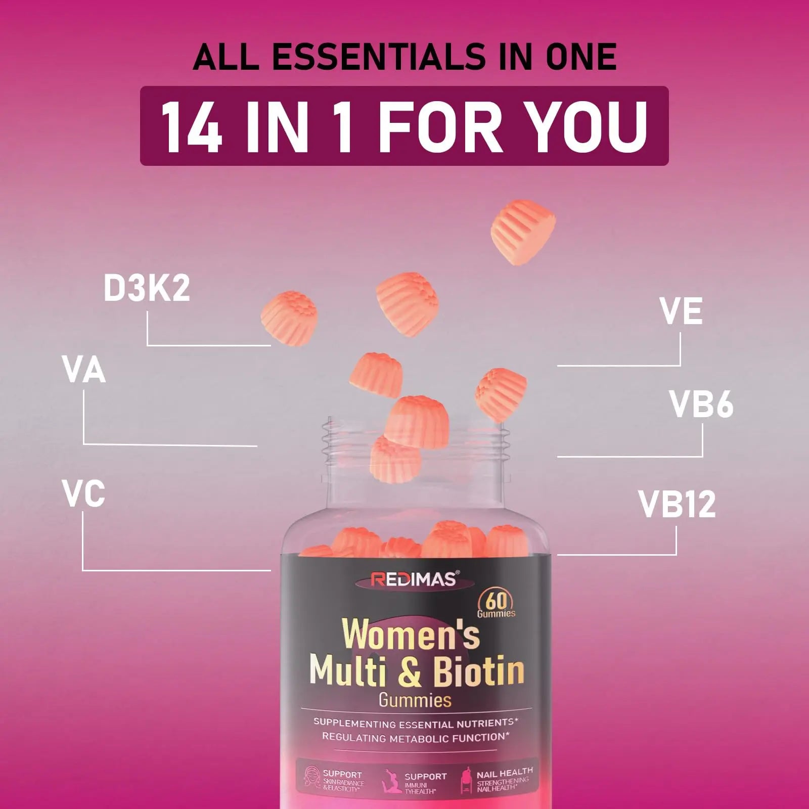 Redimas Multivitamin Gummies for Women, Chewable Adult Vitamin with Vitamins A, B, C, D, E, and Biotin, Gummy Format for Everyday Nutrient Inclusion RedimasBuy Supplements Australia