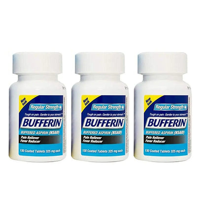 Bufferin Buffered Aspirin (NSAID) Coated Tablets Pain Reliever/Fever Reducer 130 ea (Pack of 3) BufferinBuy Supplements Australia