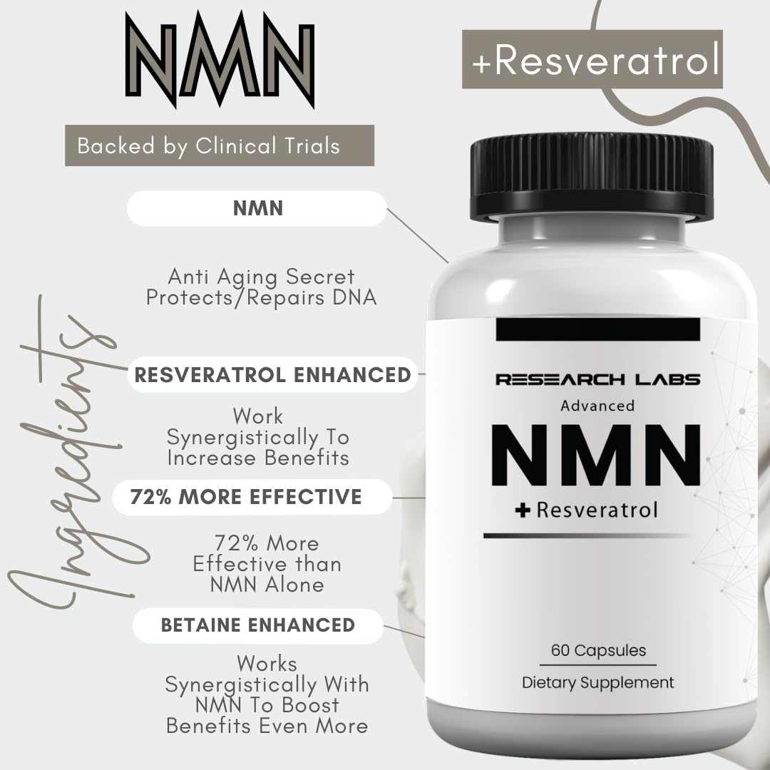 Research Labs Advanced NMN Resveratrol & Betaine (TMG) Longevity Formula – NAD Cellular Energy, Healthy Aging, Metabolic Support – Advanced Science Supplement – Made in USA NAD Supplement Booster Research LabsBuy Supplements Australia
