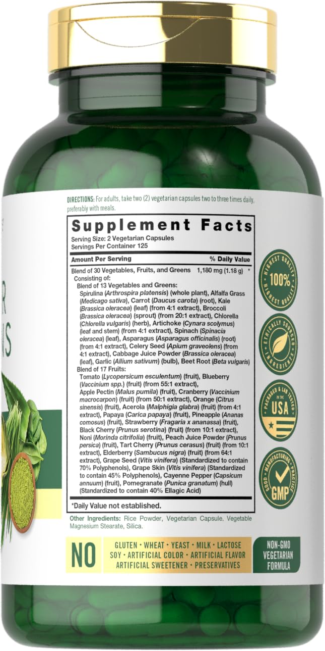 Carlyle Super Greens Capsules | 250 Count | Blend of 13 Vegetables and Greens Plus 17 Fruits | Non-GMO & Gluten Free Supplement CarlyleBuy Supplements Australia