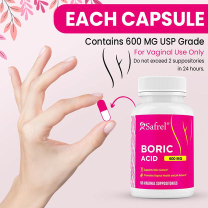 Safrel Boric Acid Vaginal Suppositories - 60 Count (1-Pack) – 100% Pure USA-Made, Supports Intimate SafrelBuy Supplements Australia