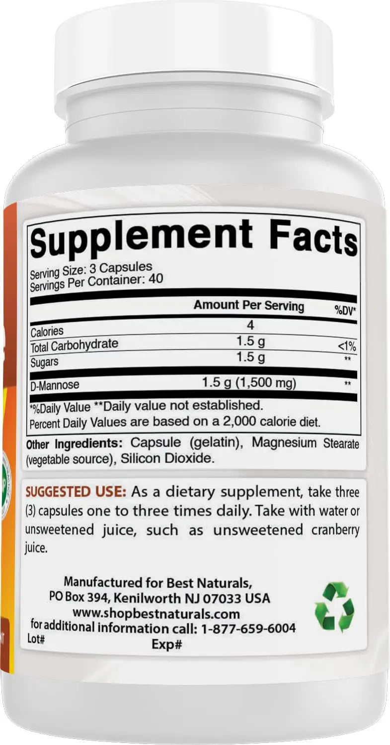 Best Naturals D-Mannose Capsules - Urinary Tract Cleanse Supplement 1500mg/Serving - 120 Count Best NaturalsBuy Supplements Australia