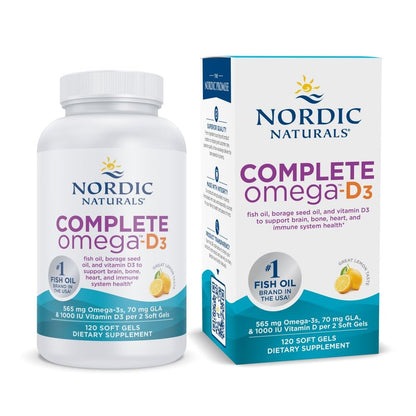 Nordic Naturals Complete Omega-D3, Lemon Flavor - 120 Soft Gels - 565 mg Omega-3 + 70 mg GLA + 1000 IU Vitamin D3 - EPA & DHA - Healthy Skin, Cognition, Positive Mood - Non-GMO - 60 Servings Nordic NaturalsBuy Supplements Australia