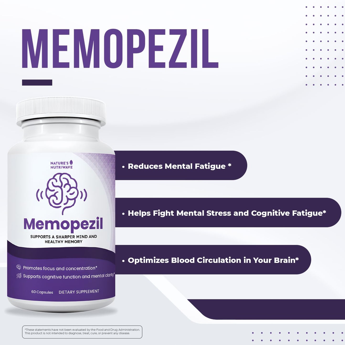 Memopezil – Daily Supplement with Vitamins A,B, C,D,E, Minerals & Botanical Extracts – Clean, Stimulant-Free Formula – GMP-Certified, Non-GMO, Made in USA - 60 Capsules, 30 Servings, 1 Month Supply Nature’s NutriWaveBuy Supplements Australia