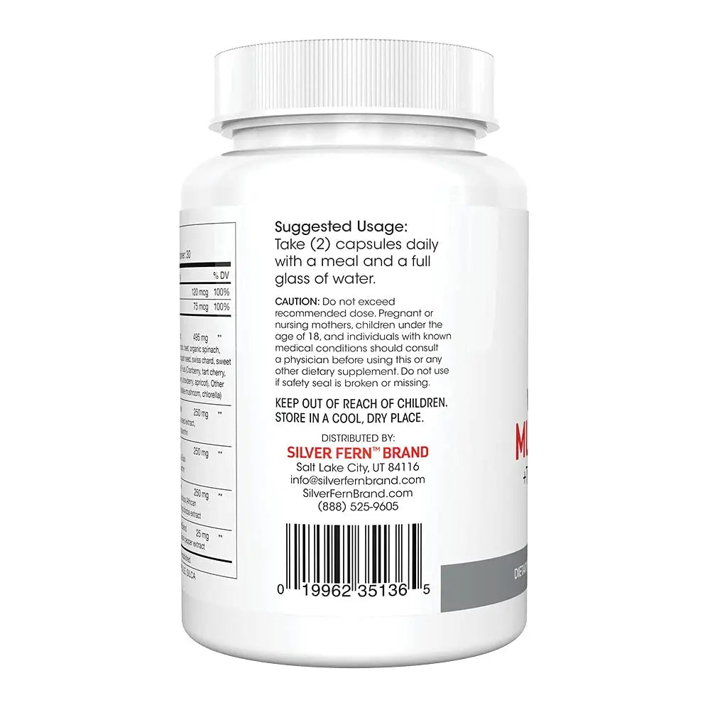 Silver Fern Whole Food Daily Multi Vitamin w/Trace Mineral Blend Supplement - 1 Bottle - 60 Vegicaps - 30 Day Supply - Natural Silver Fern