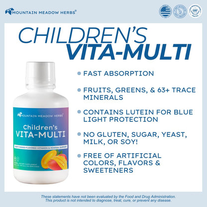 Mountain Meadow Herbs Children's Vita-Multi: Blended Vitamin & Mineral Supplement - Fast Absorbing Liquid Kids Vitamins with Fruits, Greens, and Eye-Protecting Lutein (16 oz.) Mountain Meadow HerbsBuy Supplements Australia