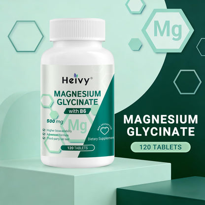 Heivy Pure Magnesium Glycinate 500mg with Vitamin B6, 100% Chelated & Purified Supports Nerve Relife, Sleep Aid & Muscle Support, Vegan & Non-GMO, Made in USA, 3rd Party Tested, 120 Tablets HeivyBuy Supplements Australia