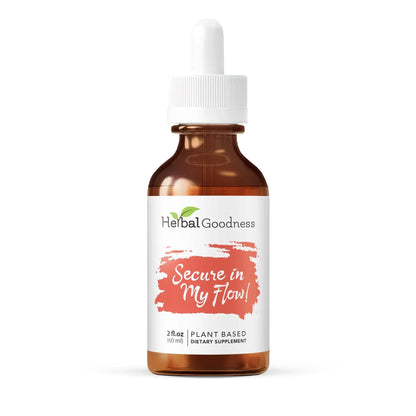 Herbal Goodness Secure in My Flow | Menstrual Support Supplements | Slow Flow Menstrual Supplements, Mood Support, Hormone Health, Aids Relaxation, Metabolic Support 2oz Herbal GoodnessBuy Supplements Australia