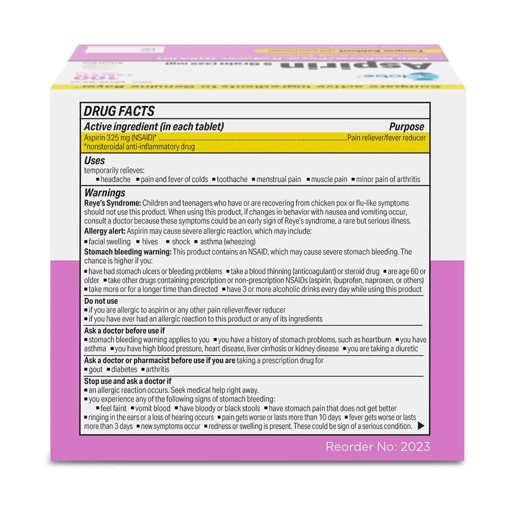 Globe Aspirin Tablets, 325 mg - 100 Count, Single Use Packets, NSAID Pain Relief, Pain Reliever & Fever Reducer, Arthritis Pain Relief, Headache Relief, Migraine Medicine Aspirin Pain Reliever. GlobeBuy Supplements Australia