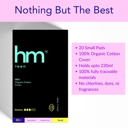 HM Teen | Pads for Teens | 100% Organic Cotton Pad Topsheet | Non Toxic Teen Pads with Wings HM TeenBuy Supplements Australia