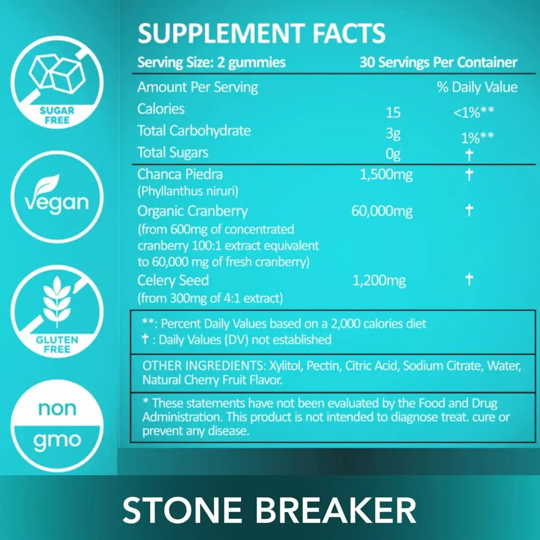 Holistic MD Stone Breaker Chanca Piedra 1,500mg Gummies Kidney Stones Cleanse Gallbladder Formula | Plus Cranberry Extract Might Help Urinary Tract Flush Impurities | Fast Absorption Sugar Free 60ct Holistic MDBuy Supplements Australia
