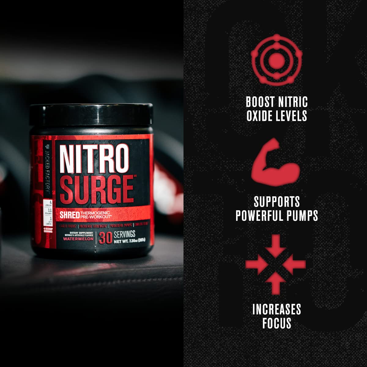 Jacked Factory Nitrosurge Shred Thermogenic Pre-Workout in Watermelon & Watermelon Nitrosurge Pre-Workout for Men & Women