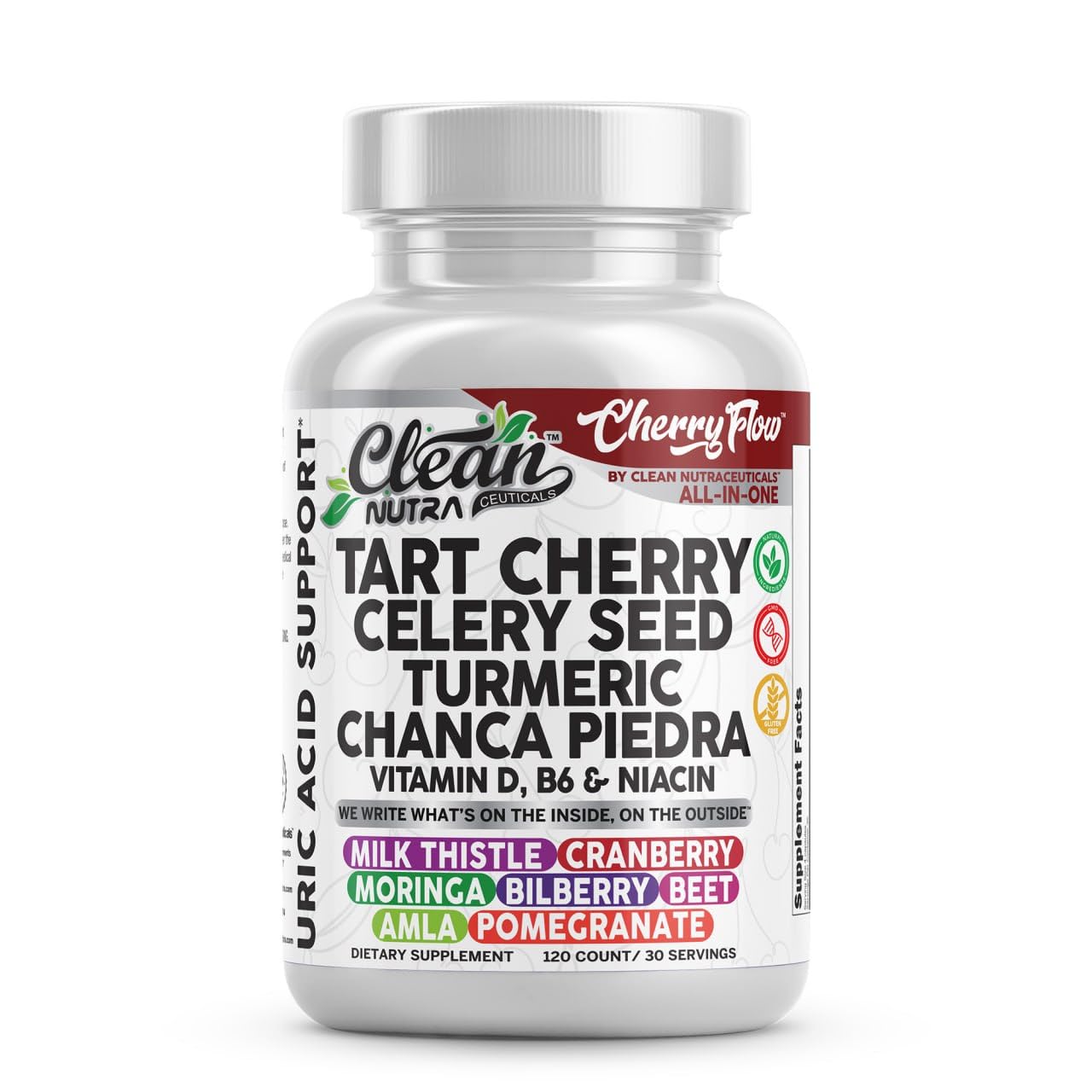 Cherry Flow Tart Cherry Capsules Uric Acid Support Celery Seed Turmeric Chanca Piedra Vitamin D Vitamin B6 Niacin Milk Thistle Moringa Extract Pomegranate Beets 90 Count By Clean Nutra Clean NutraceuticalsBuy Supplements Australia