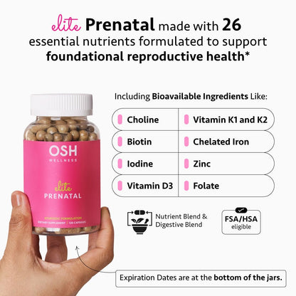Ayurvedic Elite Prenatal Vitamins with Folate, Choline, Iron, Iodine & more | Made in USA | Optimal Bioavailability | Supports Baby's Growth and Brain Development | 30 Day Supply - OSH Wellness Freshly MomsBuy Supplements Australia