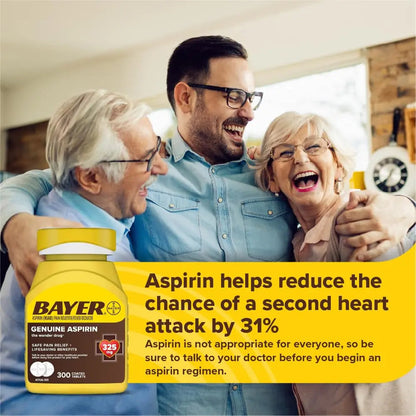 Bayer Genuine Aspirin 325 mg, Coated Tablets for Headache Relief, Multi-Symptom Pain Reliever and Fever Reducer, Pain Relief Tablets for Tooth and Muscle Pain, Backache, 300 Ct BayerBuy Supplements Australia