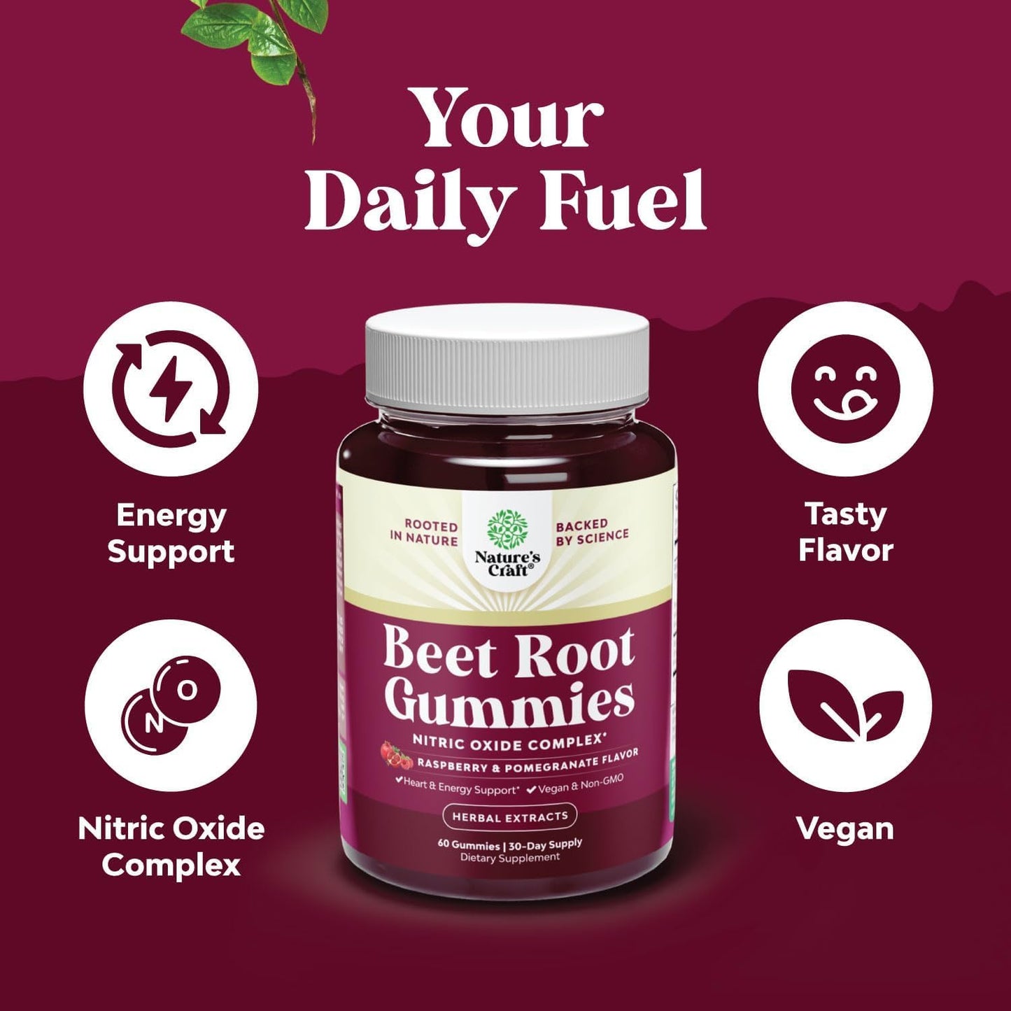 Flow Boosting Beet Root Gummies - Invigorating Beet Gummies for Adults Nitric Oxide Energy & Heart Health Support with Grapeseed Pomegranate & Vitamin B12 - Vegan Non-GMO & Gluten Free - 60 Count Natures CraftBuy Supplements Australia