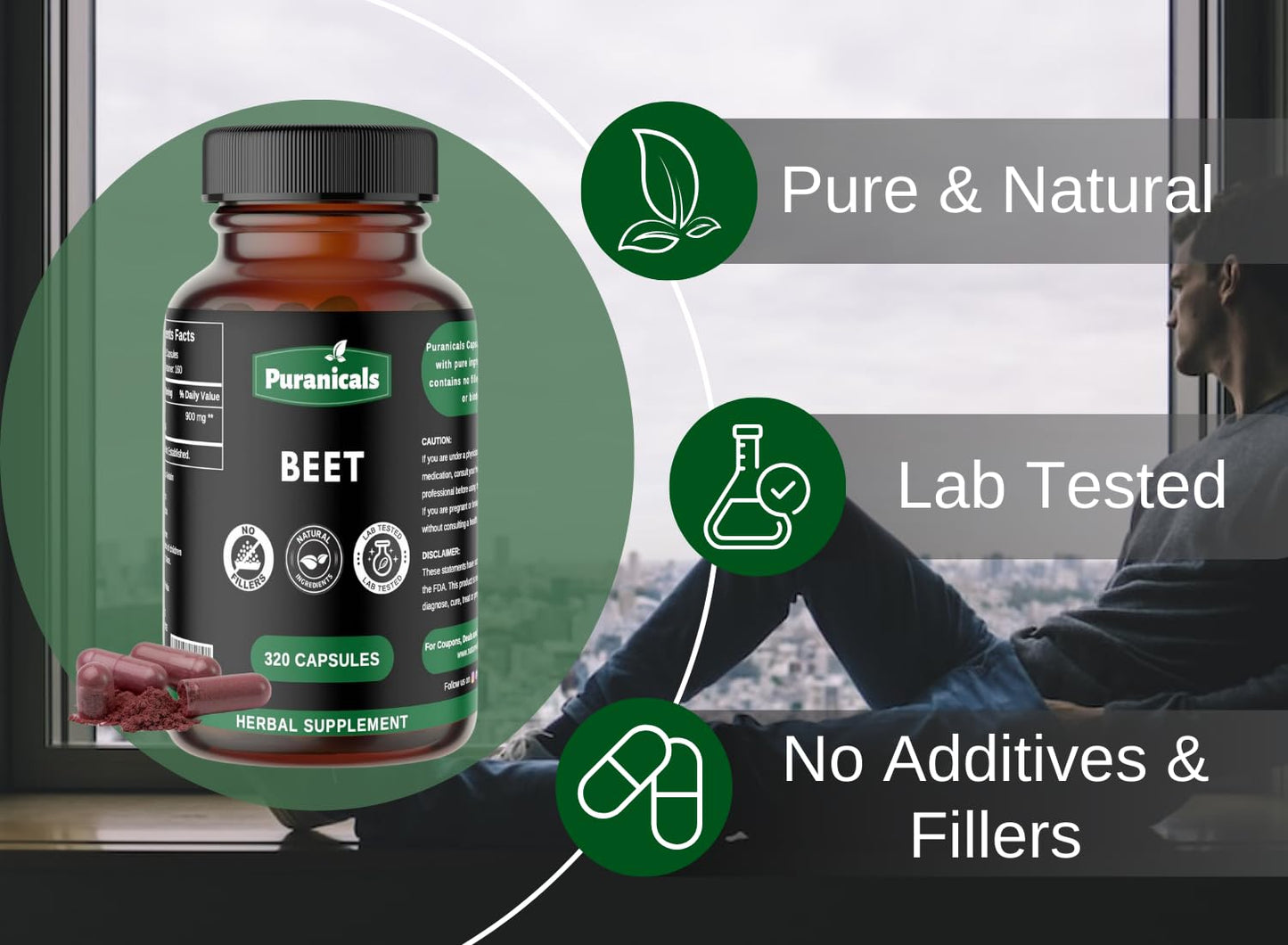 Puranicals Beet Premium 320 Capsules Nitric Oxide Booster | Herbal Supplement | 900 mg Per Serving | Made with 100% Pure Beetroot Powder (Beta Vulgaris)