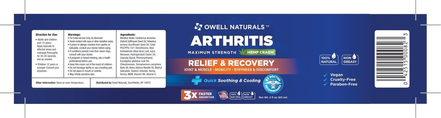 Owell Naturals Joint & Muscle Cream, Deep Penetrating, Maximum Strength Relief & Recovery for Joint & Muscles, Back, Knee, Legs, Hands, 2 Fl Oz Owell NaturalsBuy Supplements Australia