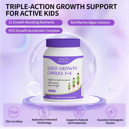 Organic Garden Natural Height Support Supplement for Teens & Young Adults - Bone Health & Growth Aid with L-Lysine, Red Algae Calcium, 19 Nutrients - 90 Capsules Organic GardenBuy Supplements Australia