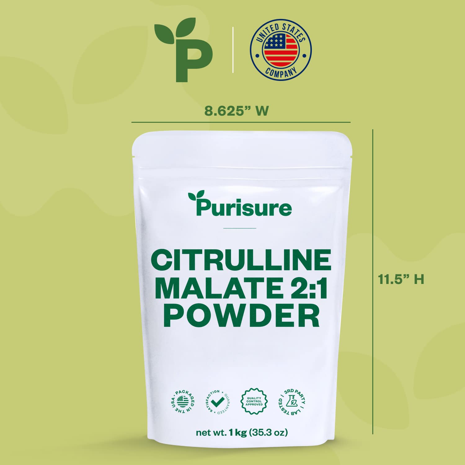 Purisure Citrulline Malate 2:1 Powder, 1 kg, Citrulline Supplement and Citrulline Nitrate for Strength Performance and Energy, Pre-Workout L Arginine L Citrulline Supplement Powder, 334 Servings