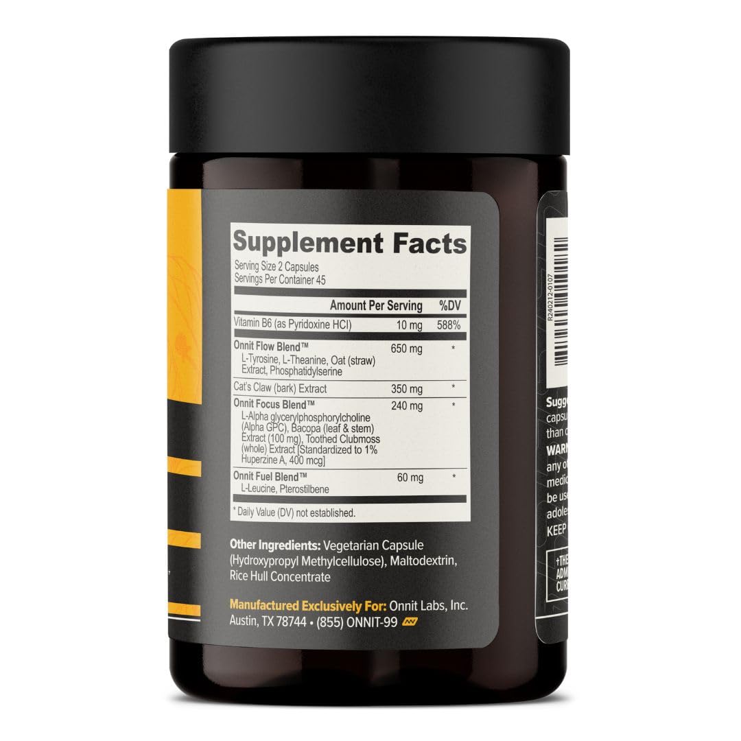ONNIT Alpha Brain Nootropic Capsules for Men & Women, IGEN Non-GMO Tested Memory, Focus & Mental Clarity, with L-Theanine and Vitamin B6, 90 Count Each, Pack of 4 (360 Capsules) ONNITBuy Supplements Australia