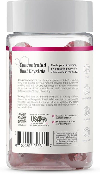 Snap Supplements Nitric Oxide Gummies - Beet Root Extract 300mg, Sugar Free Beetroot Supplement with Pomegranate Powder for Circulation & Natural Energy, 60 Vegan Gummies, Cherry Flavor Snap SupplementsBuy Supplements Australia