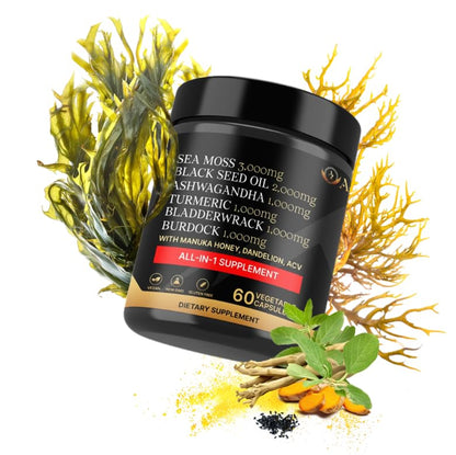 AZ ApexZone True Sea Moss Capsules Black Seed Oil Ashwagandha Burdock Root, Tumeric Supplement with Manuka Honey, Dandelion Root ACV - 60 Capsules - Multi Vitamin AZ ApexZoneBuy Supplements Australia