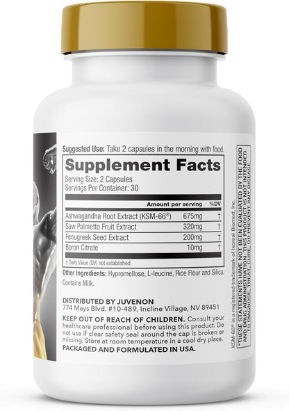 Juvenon Alpha Gold Male Testosterone Booster for Men - T-Support & Male Vitality with KSM-66 Ashwagandha + Fenugreek + Boron Citrate + Saw Palmetto, Non-GMO Vegetarian Capsules JuvenonBuy Supplements Australia