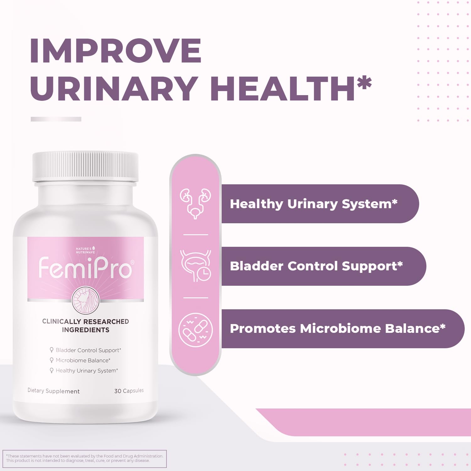 Femipro Bladder Control Supplements for Women & Men, Natural Herb & Probiotic Blend, Supports Urinary Tract Health & Microbiome Balance | Made in USA Non-GMO, 30 Capsules, 1 Month Supply Nature’s NutriWaveBuy Supplements Australia