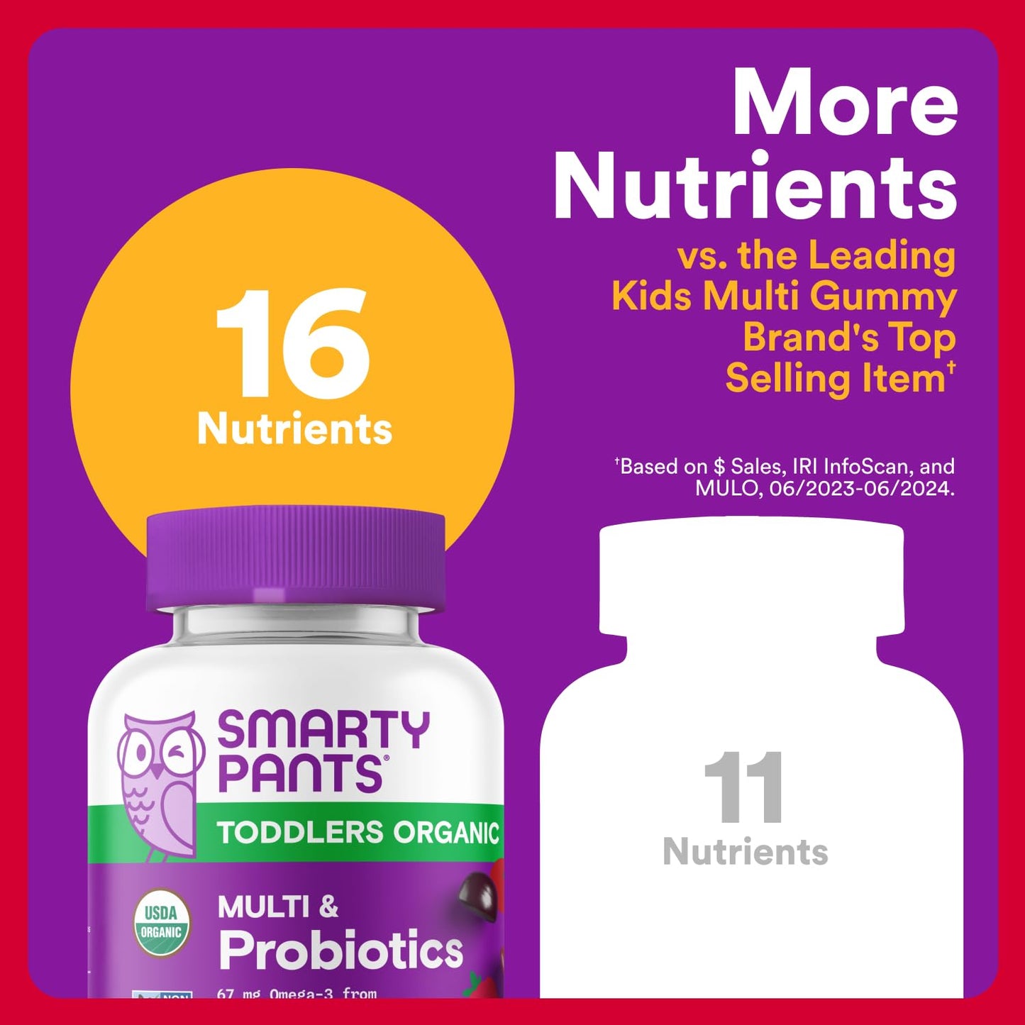 SmartyPants Organic Toddler Multivitamin Gummies: Probiotics, Omega 3 (ALA), Vitamin D3, C, Vitamin B12, B6, A, K & Zinc, Beta Carotene, Gluten Free