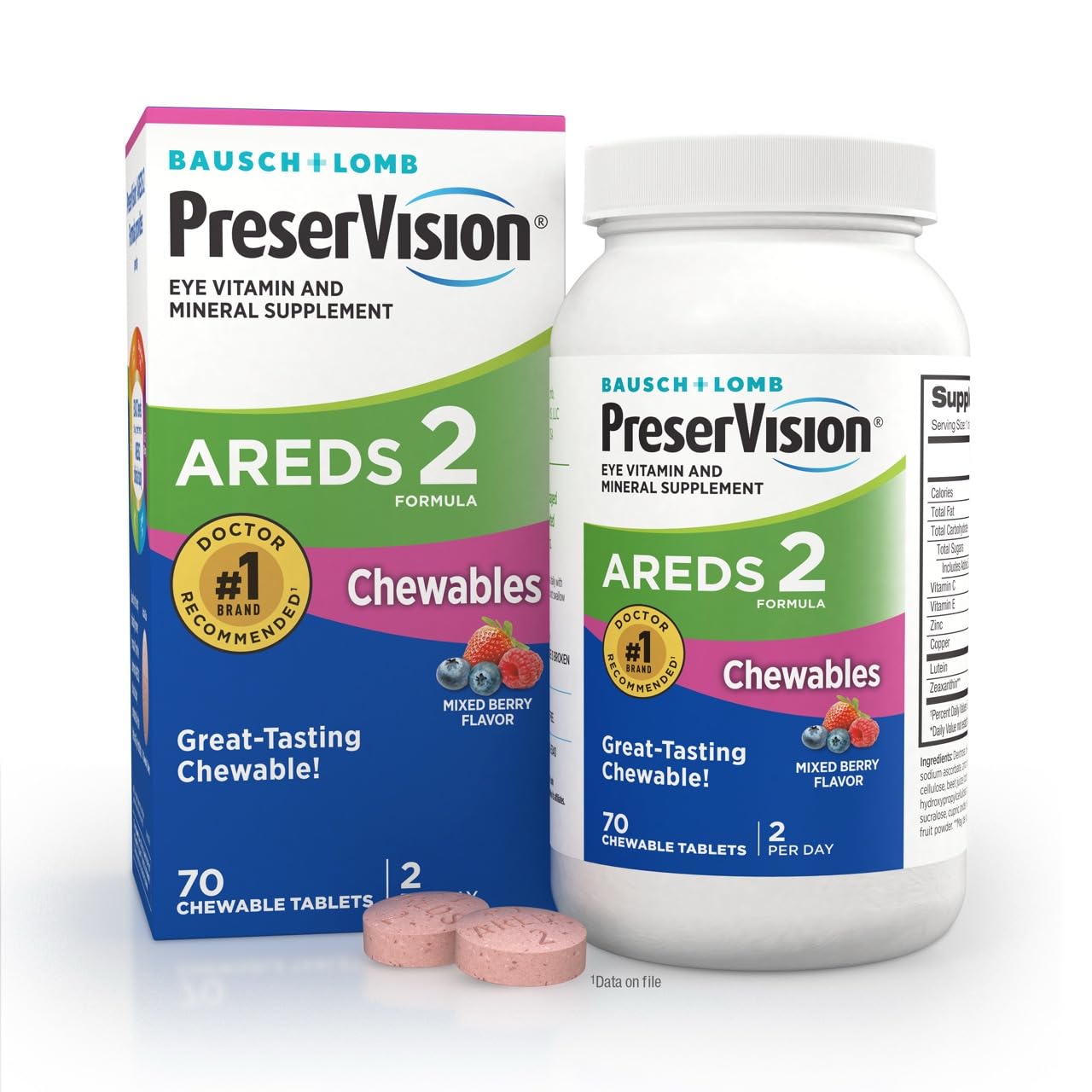PreserVision AREDS 2 Eye Vitamins, #1 Eye Doctor Recommended Brand, Chewable Lutein and Zeaxanthin Supplement with Vitamin C, Vitamin E,Zinc, and Copper, Mixed Berry, 70 Tablets PreserVisionBuy Supplements Australia