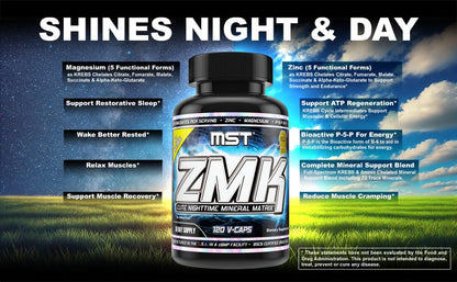 MST ZMK (Zinc & Magnesium as Krebs Chelates (as Citrate, Fumarate, Malate, Succinate, Alpha-Keto-Glutarate. With Mineral Support Blend & Trace Minerals. Support ATP, Sleep, Muscle Recovery, 120 V Caps MSTBuy Supplements Australia