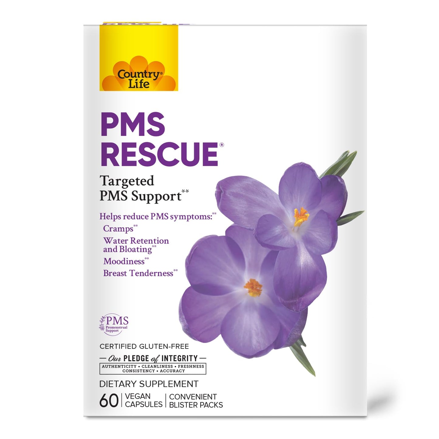 Country Life PMS Rescue – PMS Support Supplement for Women, Menstrual Cycle Support, Helps Support Mood, Bloating & Cramps, Herbal & Nutrient Blend, Vegan Capsules, 60 Count Country LifeBuy Supplements Australia