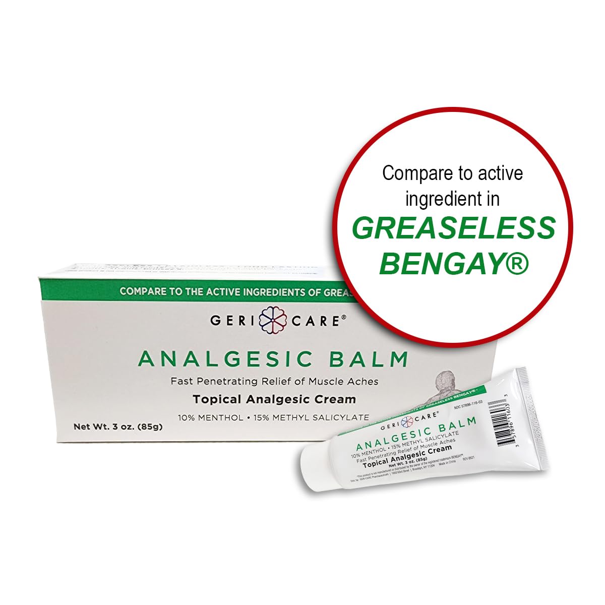 GeriCare Topical Analgesic Cream, Menthol 10%, Methyl Salicylate 15%, Fast Absorption, Pain Relief of Minor Muscle Aches, Body Stiffness, Joint Pain & Soreness, 3 Ounce (Pack of 1) GeriCareBuy Supplements Australia
