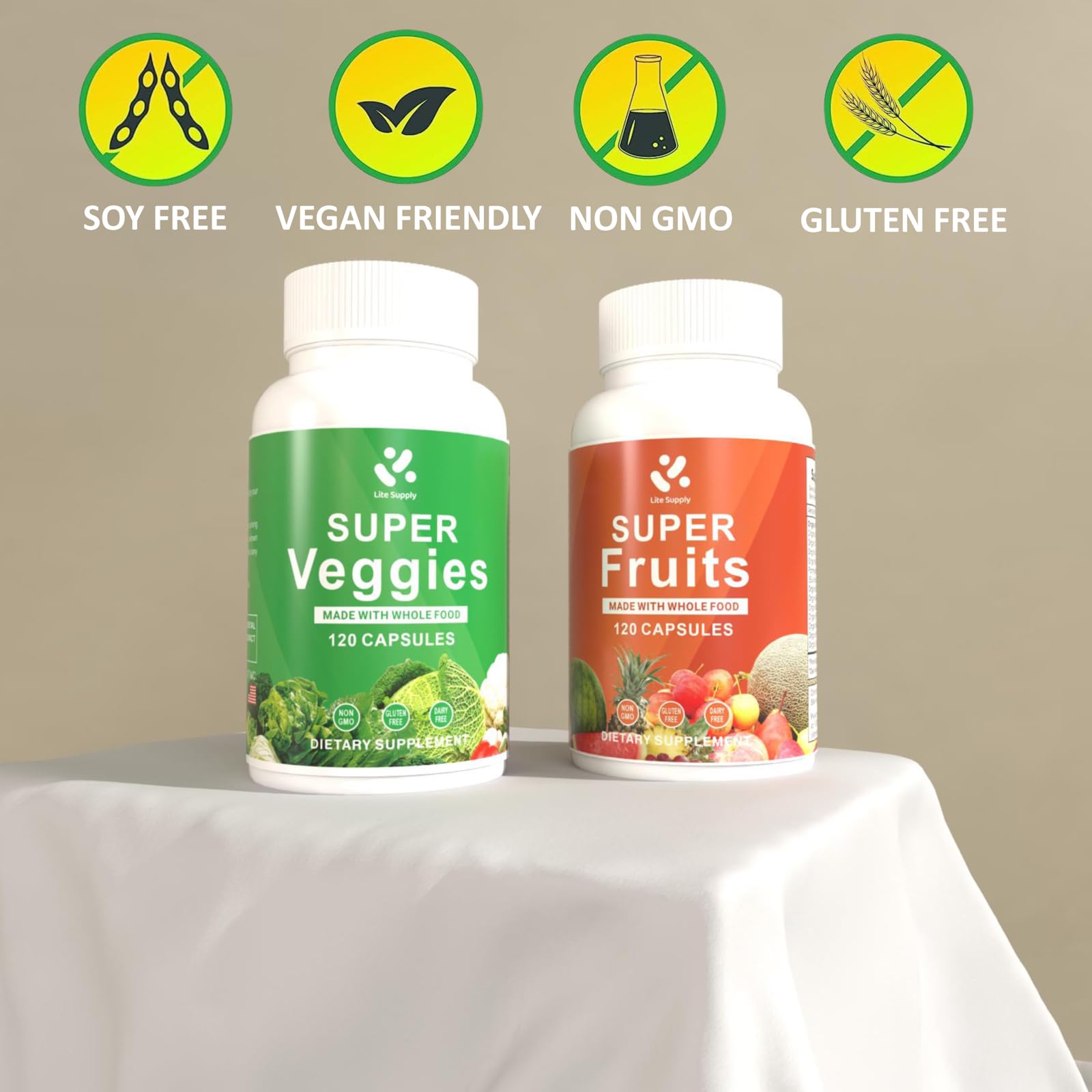 Lite Supply Fruits and Veggies Supplement 240 Caps - 120 Fruit and 120 Veggie Capsules - Whole Food & Natural Superfood Filled with Vitamins & Minerals for Women, Men Supports Energy Levels Lite SupplyBuy Supplements Australia