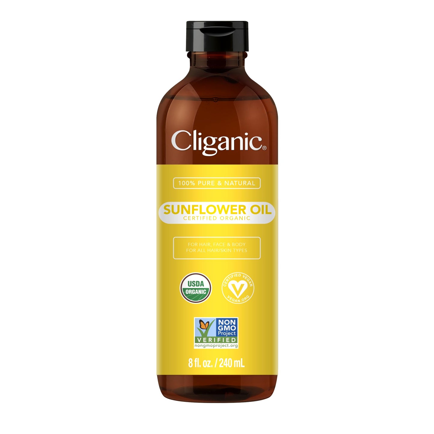 Cliganic Organic Sunflower Oil, 100% Pure (8oz) - For Skin, Hair & Face | Natural Cold Pressed Unrefined CliganicBuy Supplements Australia